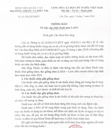 THÔNG BÁO VỀ VIỆC CẬP NHẬT DANH MỤC LASA